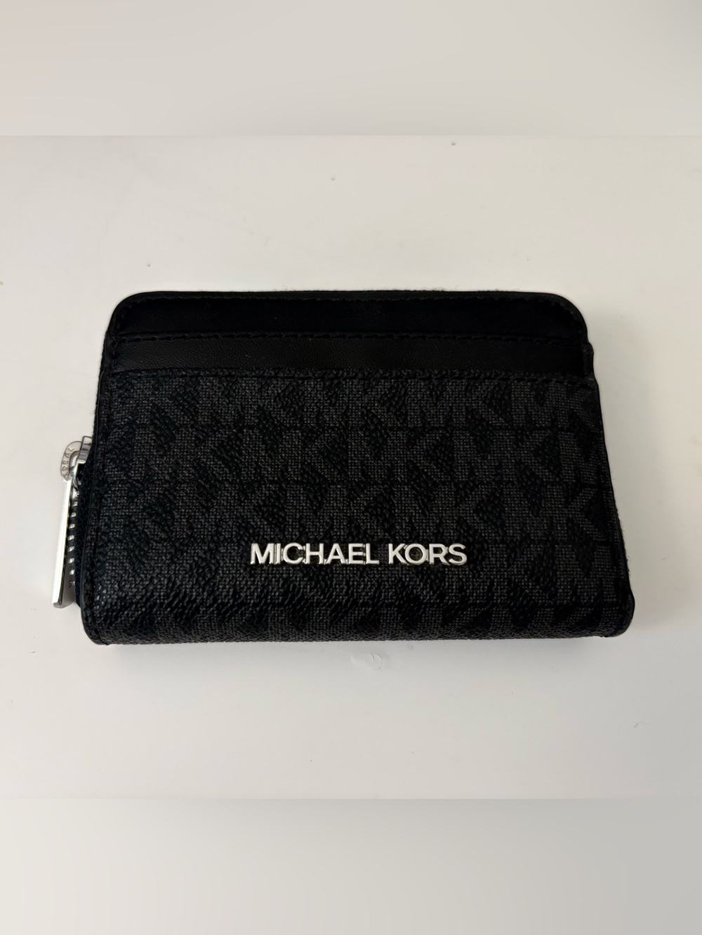Michael Kors Black Signature Card Holder with Silver Logo